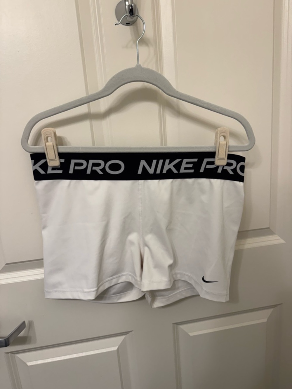 Nike White Pro Shorts with Black Branded Waistband
